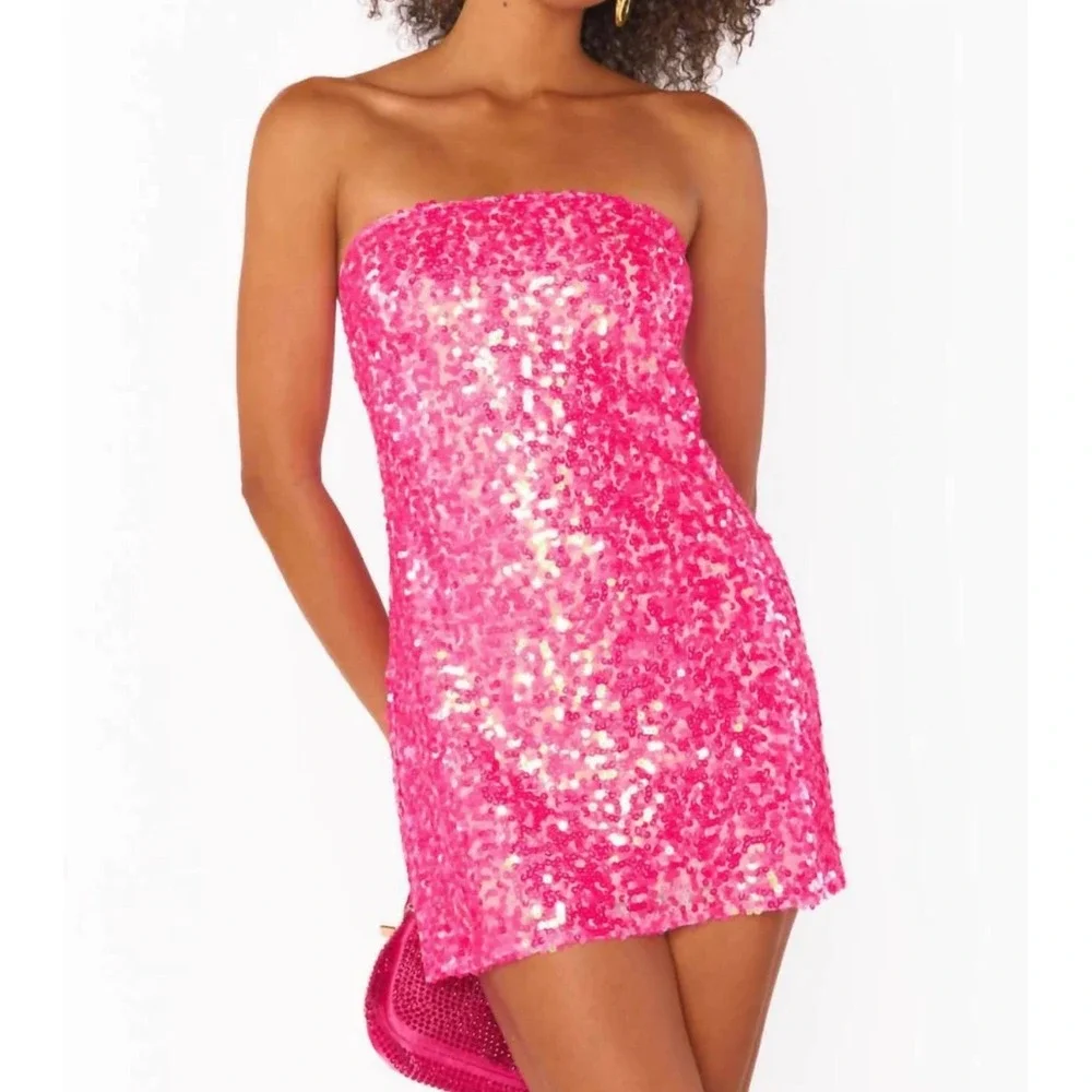 Show Me Your Mumu Sequin Mini On My Way Dress Small Hot Pink Strapless Hoco - Picture 16 of 16